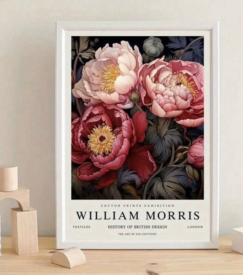 Print Poster WILLIAM MORRIS "Rosa Pion" 50x70 cm Brittisk textilhistoria