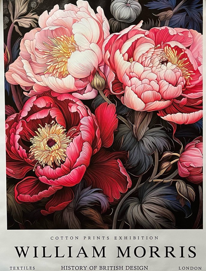 Print Poster WILLIAM MORRIS "Rosa Pion" 50x70 cm Brittisk textilhistoria