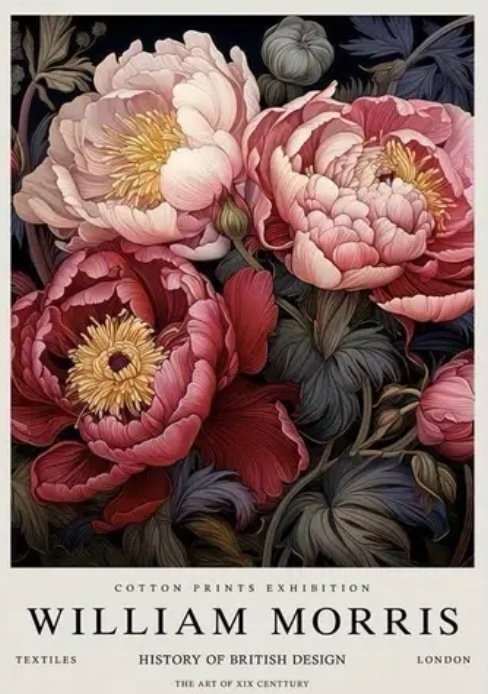 Print Poster WILLIAM MORRIS "Rosa Pion" 50x70 cm Brittisk textilhistoria