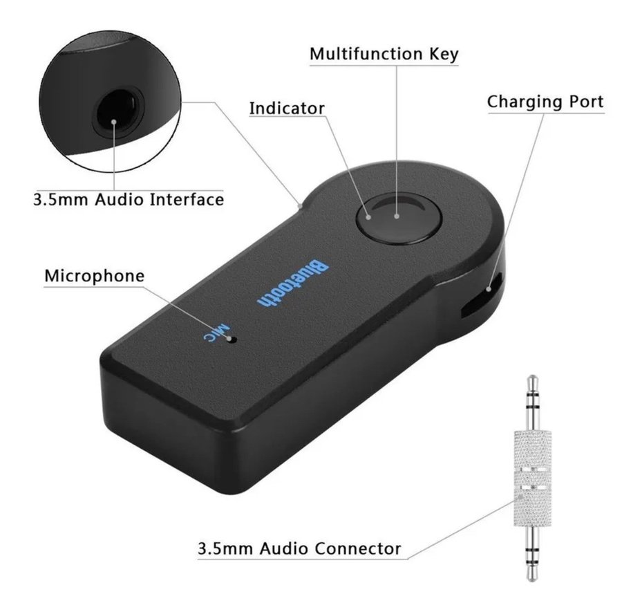 Bluetooth AUX Audio Musik Mottagare med Mikrofon/ bluetooth mottagare