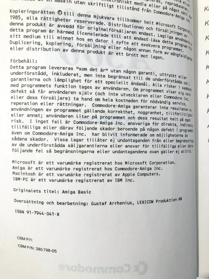 1st Amiga 2000 / 500 - Amiga Basic Svensk (1985)