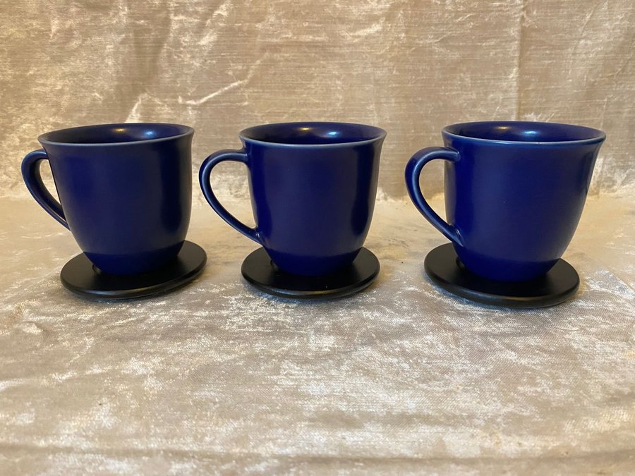 3 mörkblå muggar - Höganäs Keramik - Mugg Design M-L Hellgren