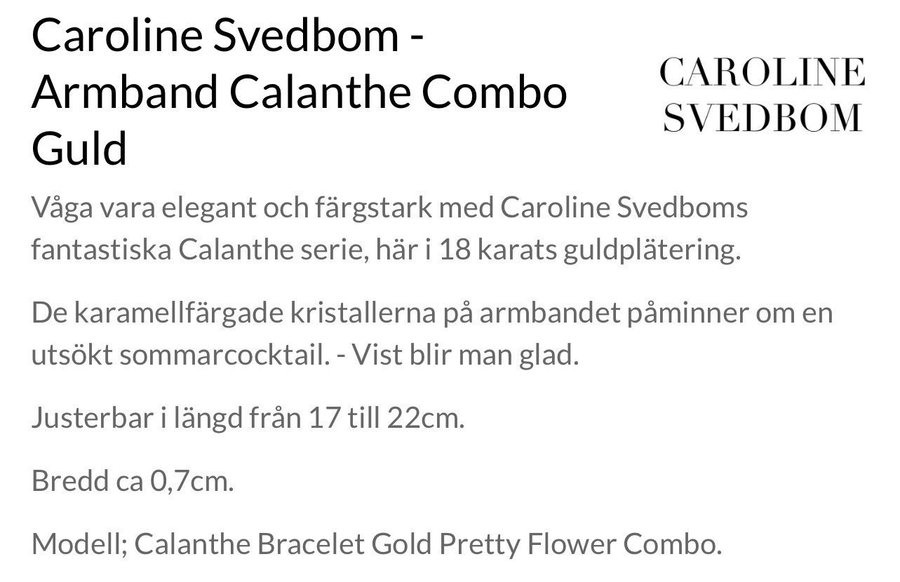NYTT Caroline Svedbom armband Calanthe Pretty Flower combo