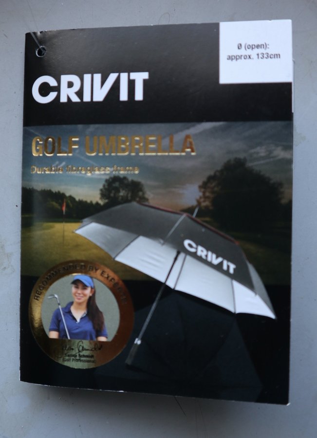 Crivit Svart Golf paraply med fodral Golfparaply stormsäker Ny
