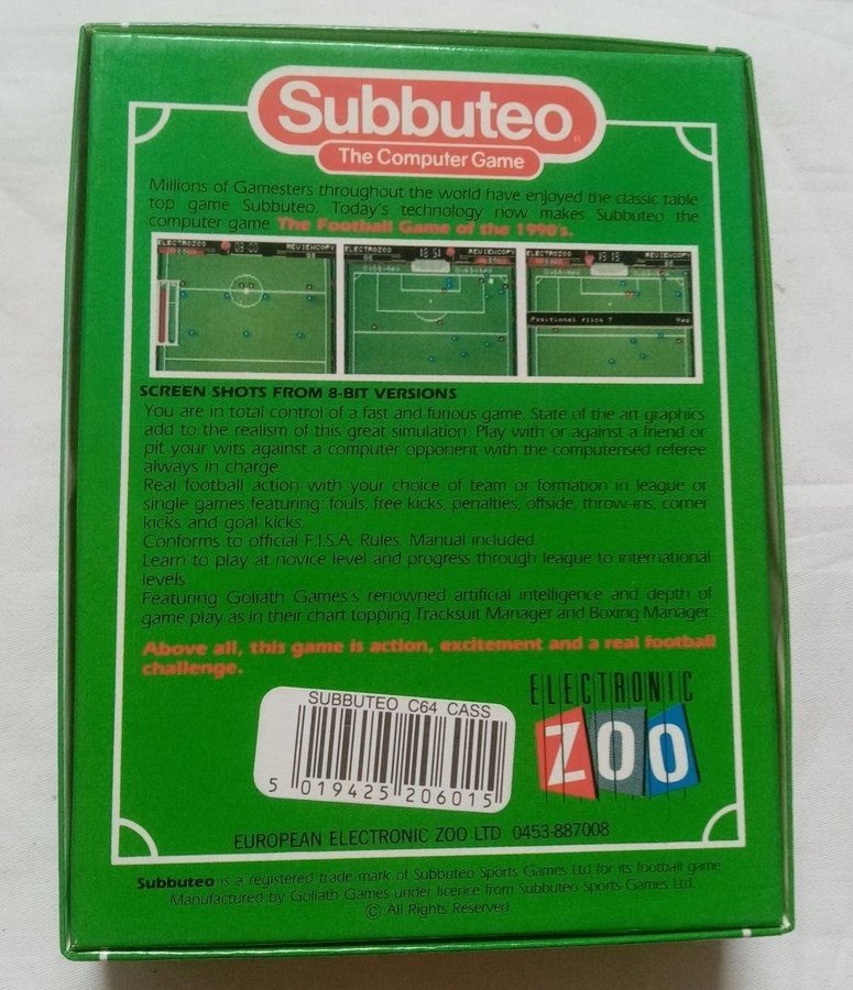 Subbuteo The Computer Game (Electronic Zoo - Goliath Games)Commodore 64/C64 Spel