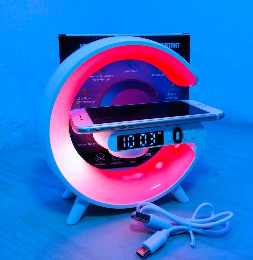 Alarm-Klocka  Trådlös laddare 15 W med Bluetooth-högtalare  RGB ljus!!