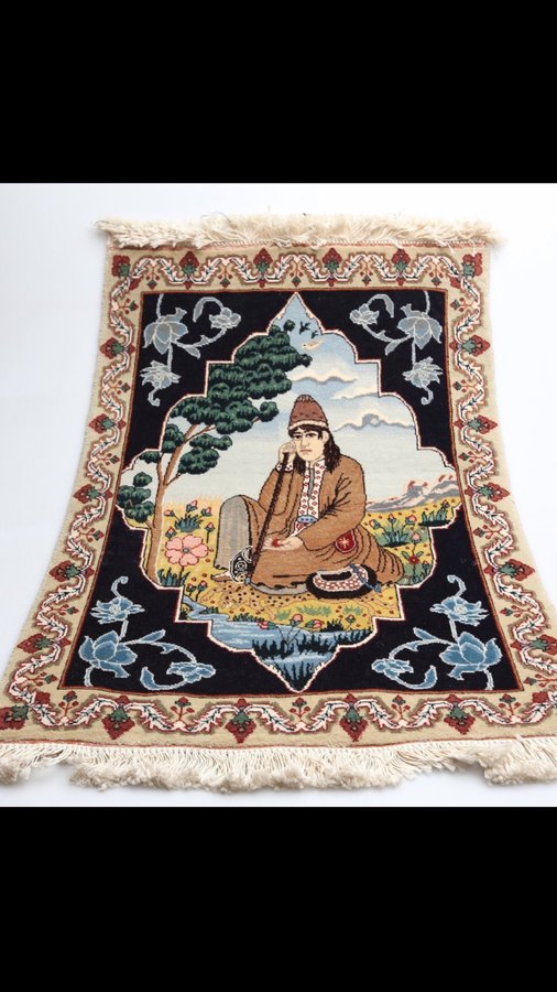 Fin äkta orientalisk Figural matta Isphahan 70x55cm nytt oanvänd