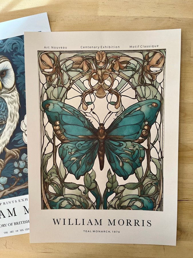 Poster A3 William Morris ”Teal Monarch”