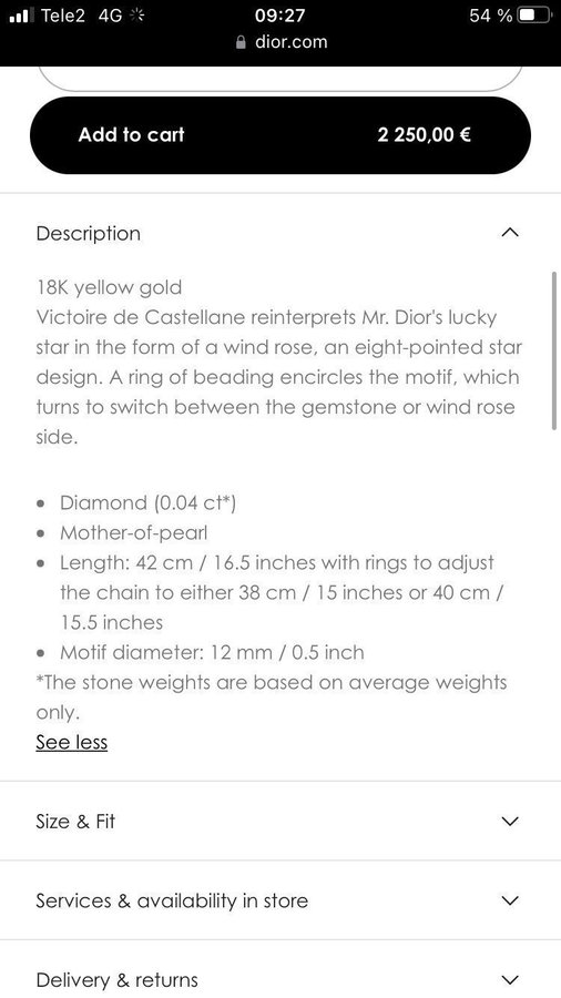 Äkta diamanthalsband i 18 karat från Dior! Rose des vents (26200kr)