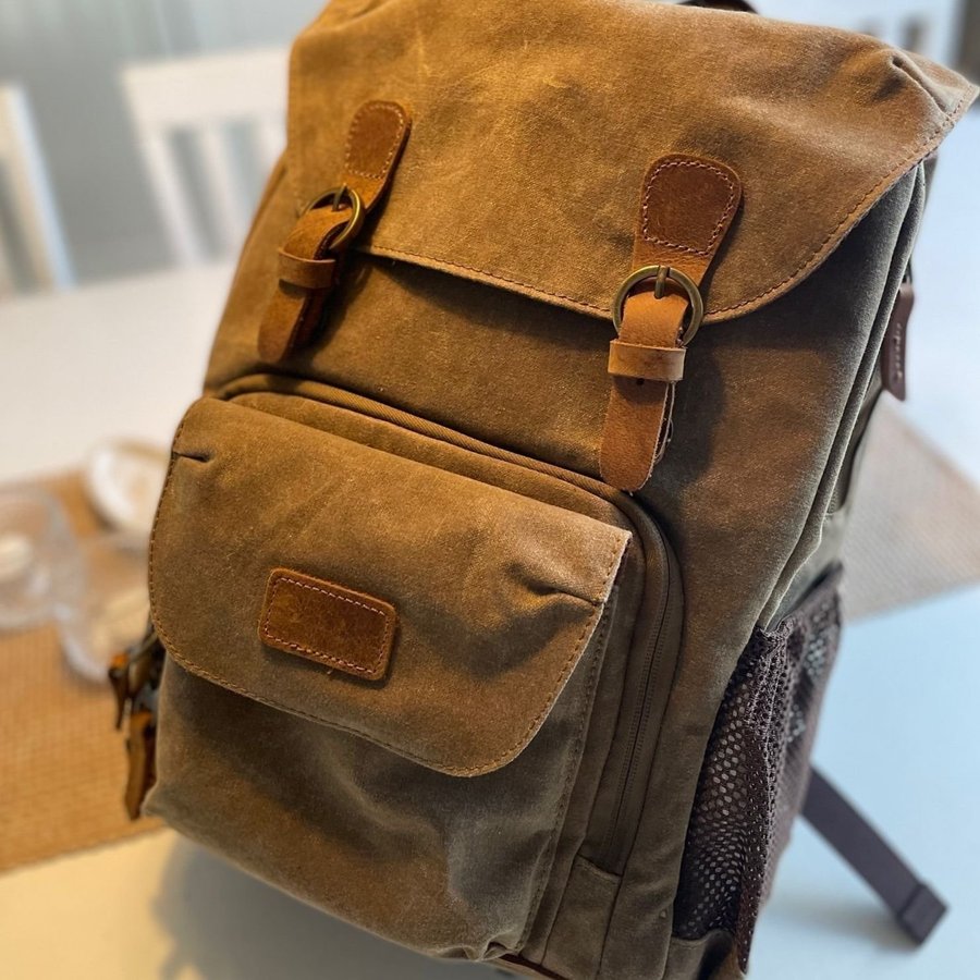 Unbranded kameraryggsäck i Batik Canvas  läder (Khaki)