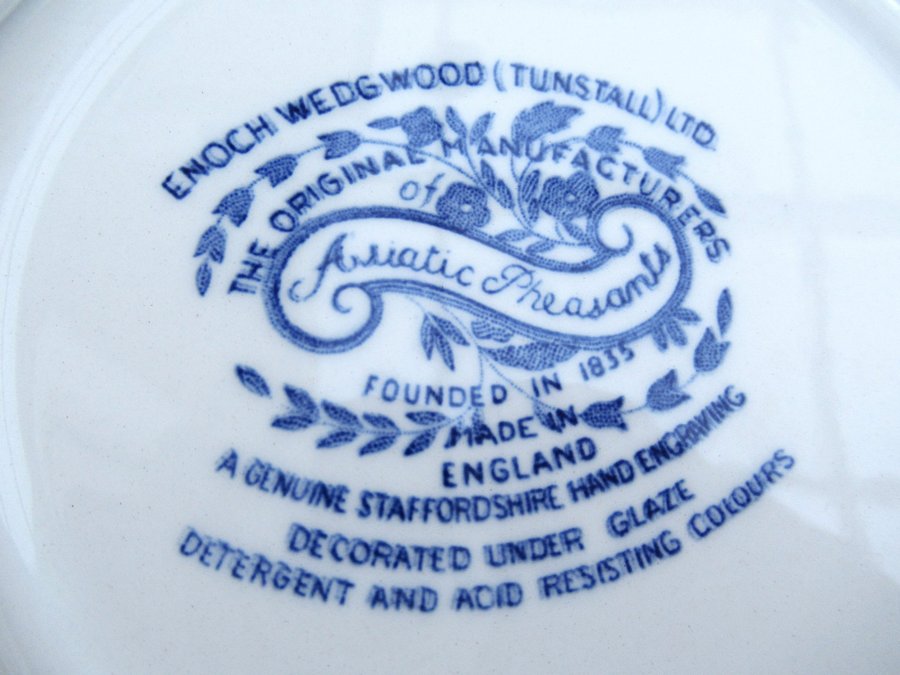 5 st tallrikar assietter Asiatic Pheasant Engelska Enoch Wedgwood blå fasan