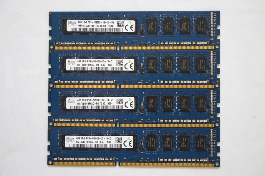 16GB (4x4GB) SK Hynix DDR3-1866 PC3-14900E ECC UDIMM non-registered