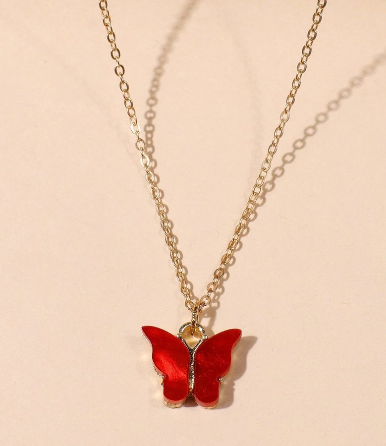 1 nytt Guldförgyllt (nickelfritt) halsband med röd fjäril