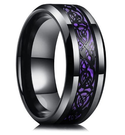 Black ring with purple and silver dragon inserts Size 8 (182mm)