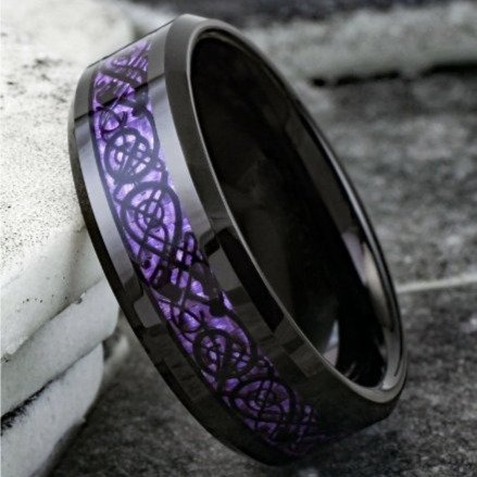 Black ring with purple and silver dragon inserts Size 8 (182mm)