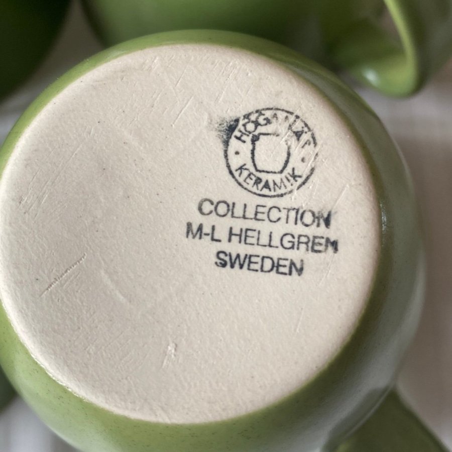 Höganäs Keramik Collection M-L Hellgren 4 gröna muggar
