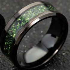 Black ring with green and black dragon inserts Size 8 (182mm)