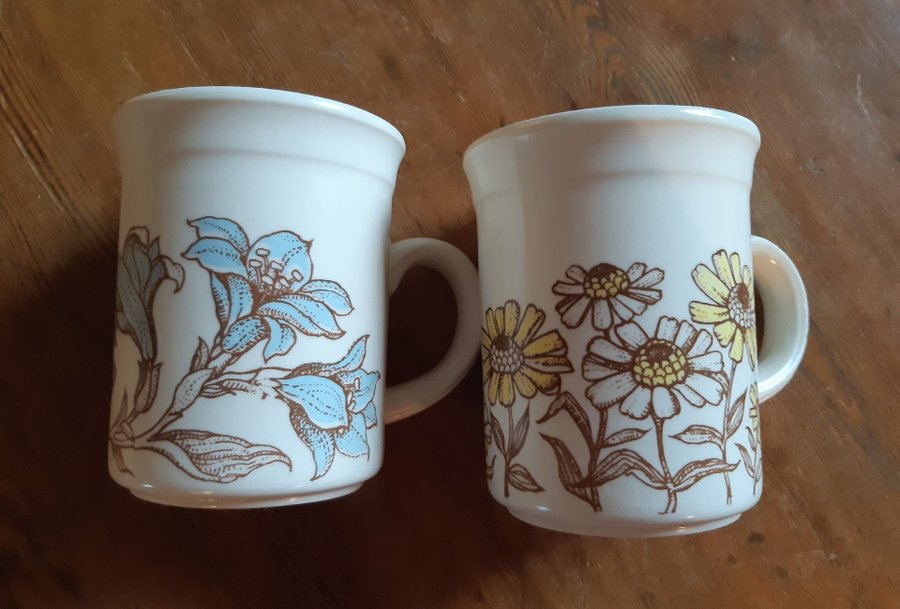 Vintage BILTONS 2 tekoppar kaffekoppar flora motiv England 60-70 tal