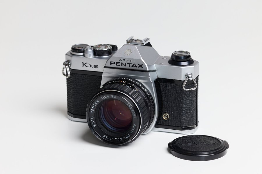 Pentax K1000 med 50mm 14 (mattskiva med snittbild)