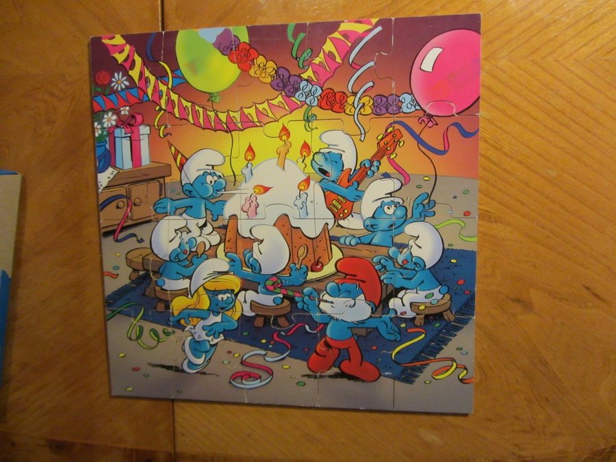 20 Bitar Pussel SMURFARNA Seriefigur +4 År Träpussel Trä Puzzle Födelsedag