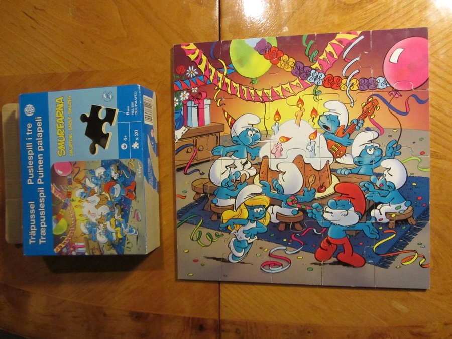 20 Bitar Pussel SMURFARNA Seriefigur +4 År Träpussel Trä Puzzle Födelsedag