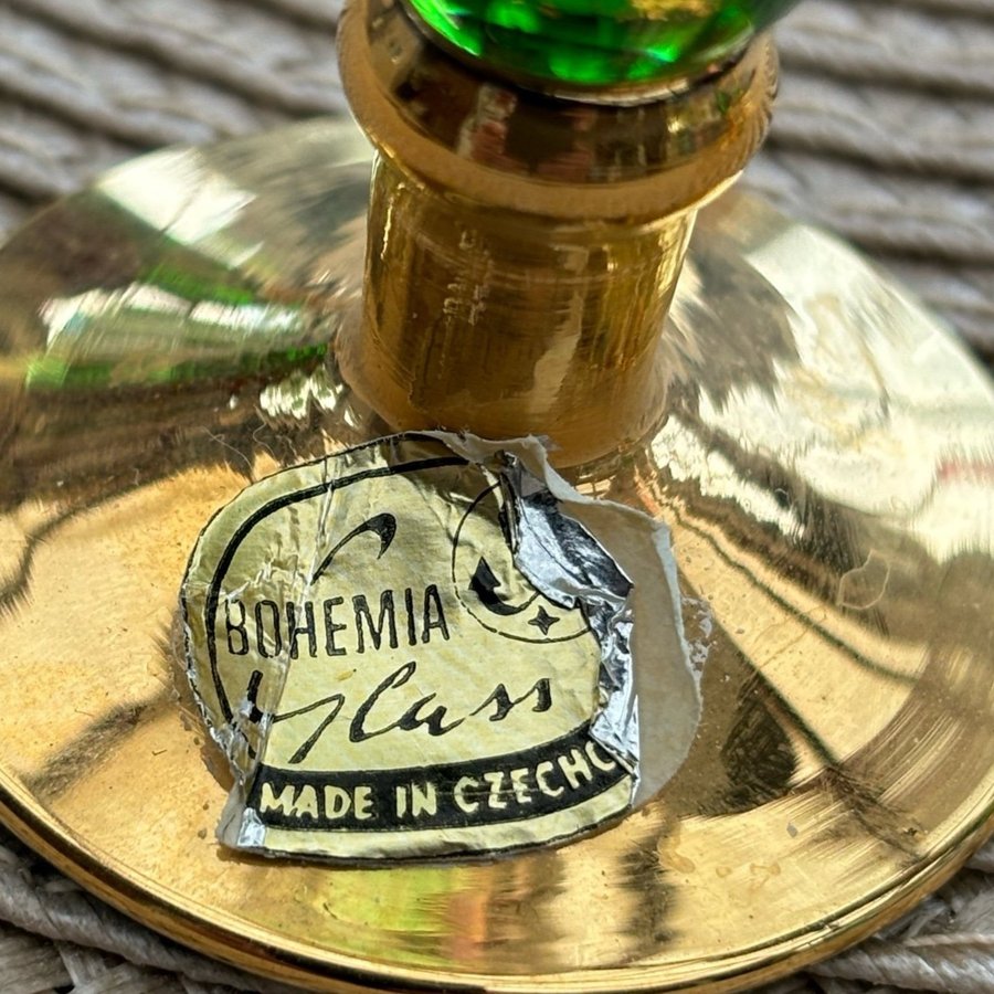 ~~ 6st smaragdgröna Bohemia kristall - Tre Fuochi- 24k gp ~~