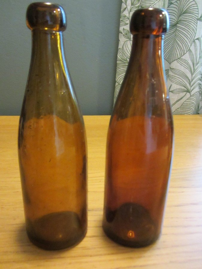 2st Gammal knoppflaska Knoppflaskor Flaska Antik Brun 1/3Lit Bryggeri glasbruk