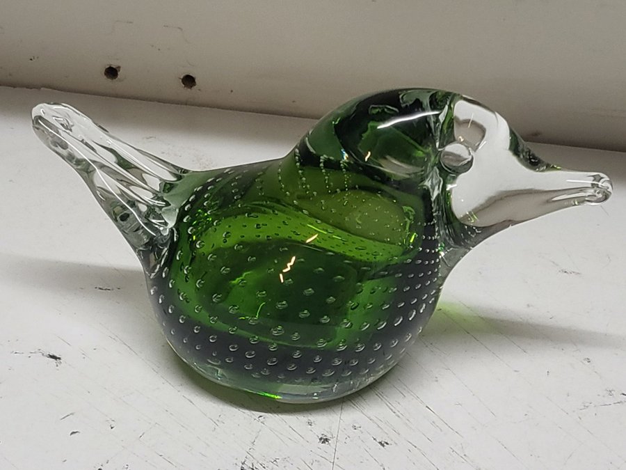 Grön glasfågel  glaskont fm  10 13 cm