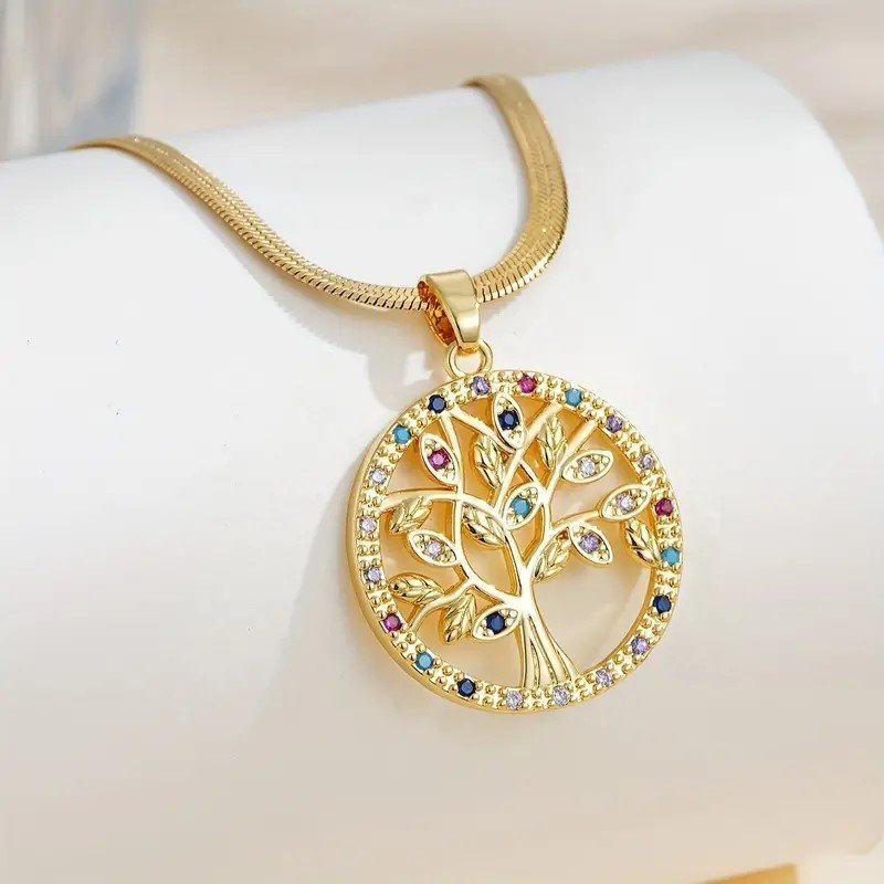 Golden Flat Chain Gold Rhinestones Colorful Life Tree