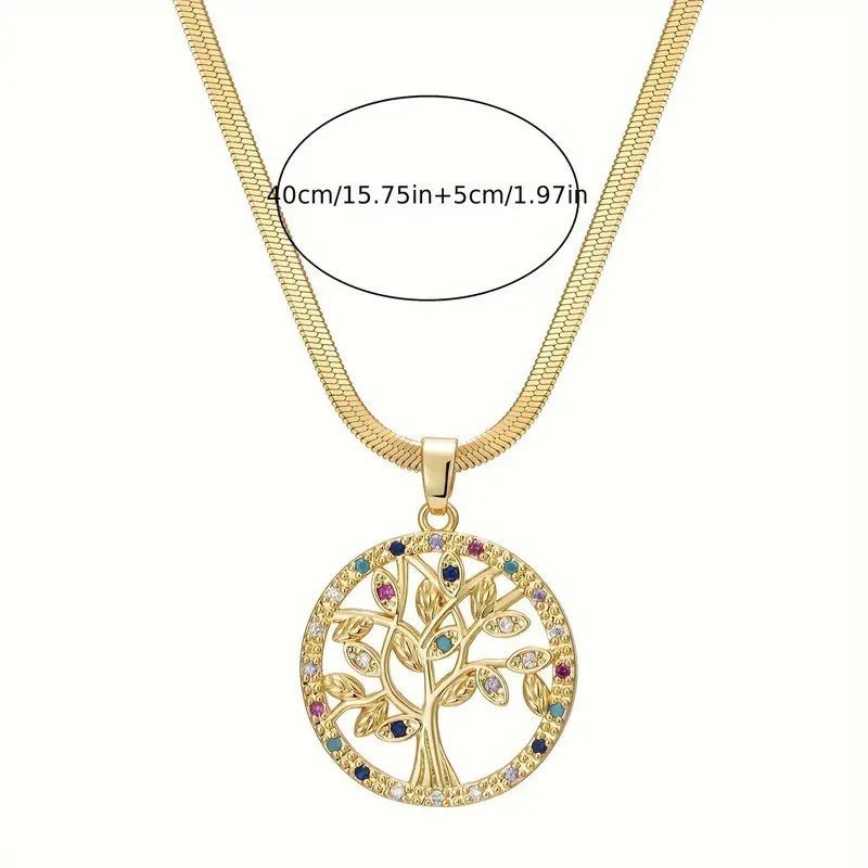 Golden Flat Chain Gold Rhinestones Colorful Life Tree