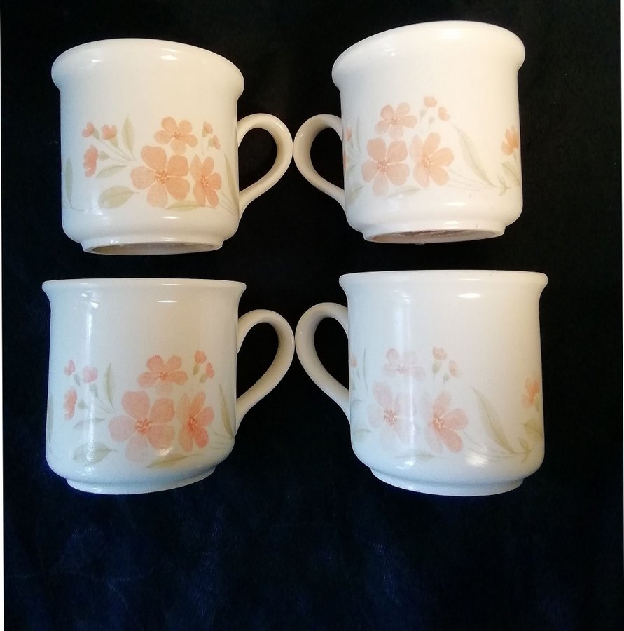 4st Muggar Temugg kopp kaffekopp Staffordshire aprikosfärgade Retro nyskick