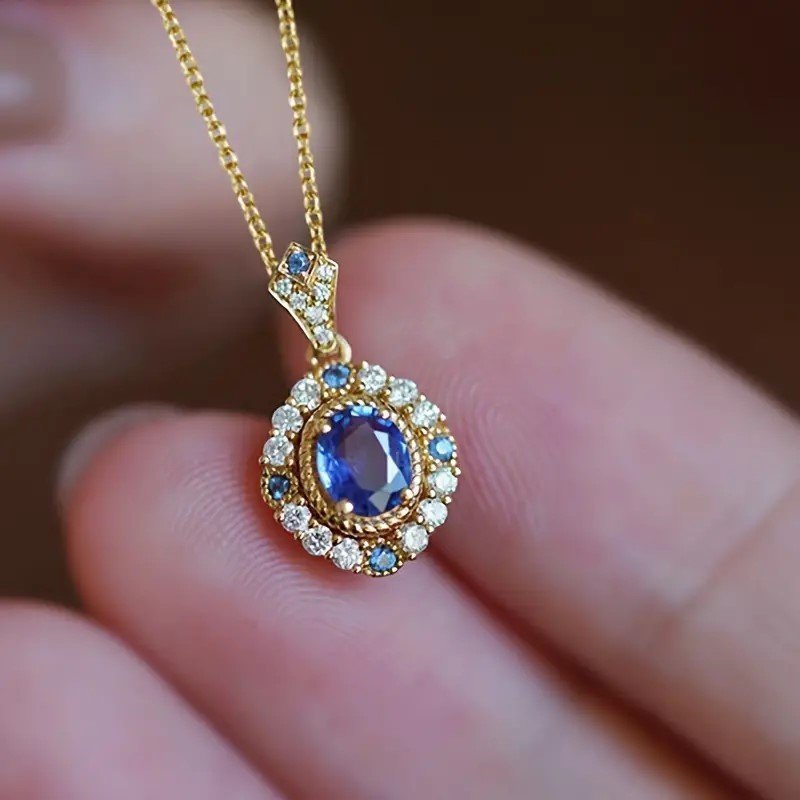 Oval Cut Blue Necklace Elegant Style Ladies Engagement Wedding Jewelry