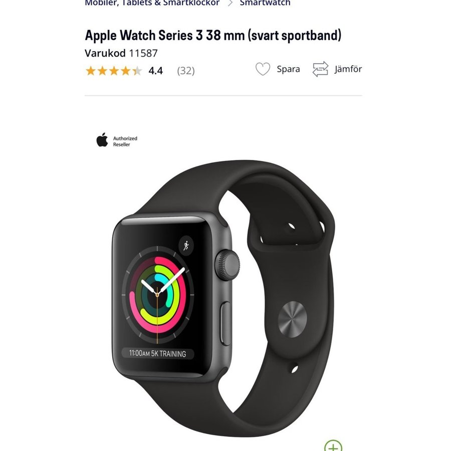 Apple Watch Series 3 Svart Sportband