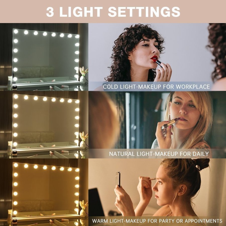 80x58cm Hollywood Vanity Mirror with Lights Bluetooth Free Shipping