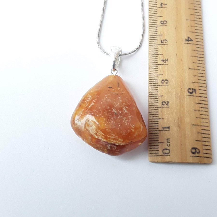 Brown raw Baltic amber gem pendant with silver color chain Brown amber jewelry