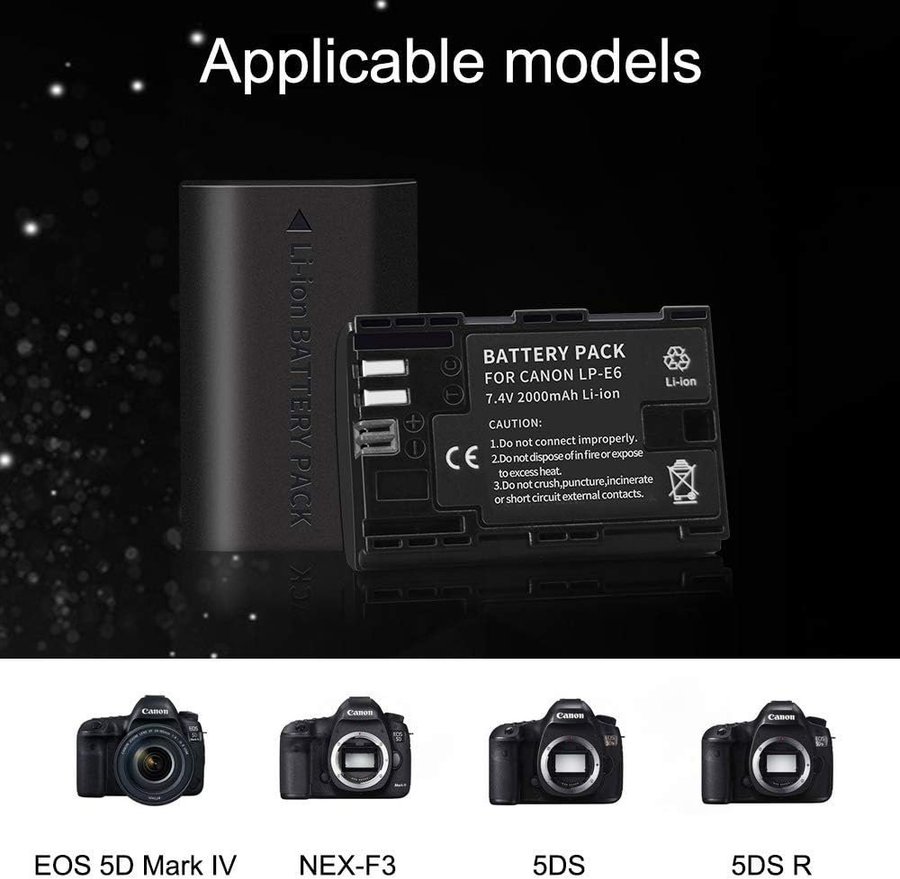 2st NYA Canon kompatibla LP-E6 LP E6N | USB-C laddare | Ordpris 389kr