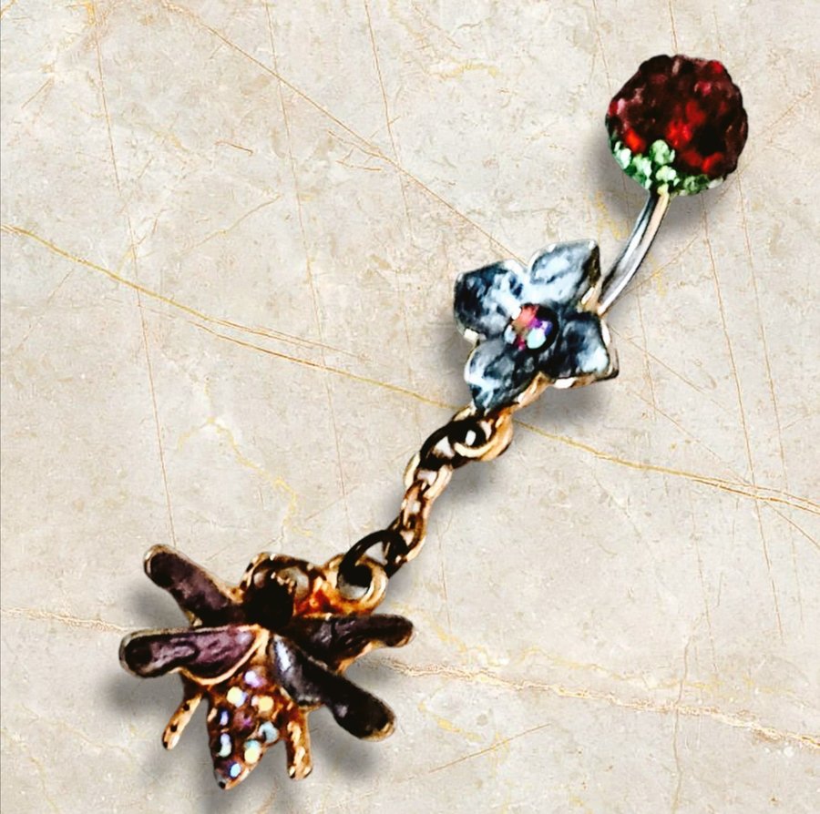 NEW;Piercings Jewel butterfly flower white crystals large purple crystal gold-p