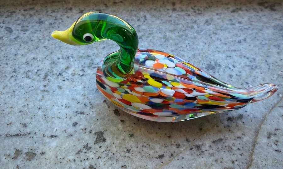 Vintage Murano art Glass Duck Figurine Mid-Century Italian konstglas