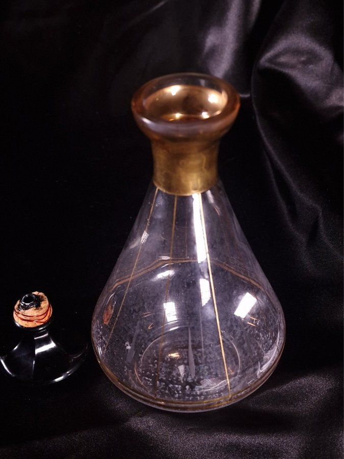 Vintage Art Deco Decanter with Gold Decor and Black Drops karaff