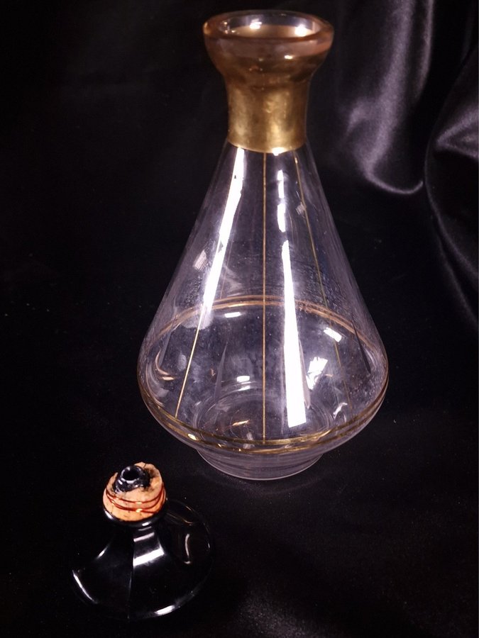 Vintage Art Deco Decanter with Gold Decor and Black Drops karaff