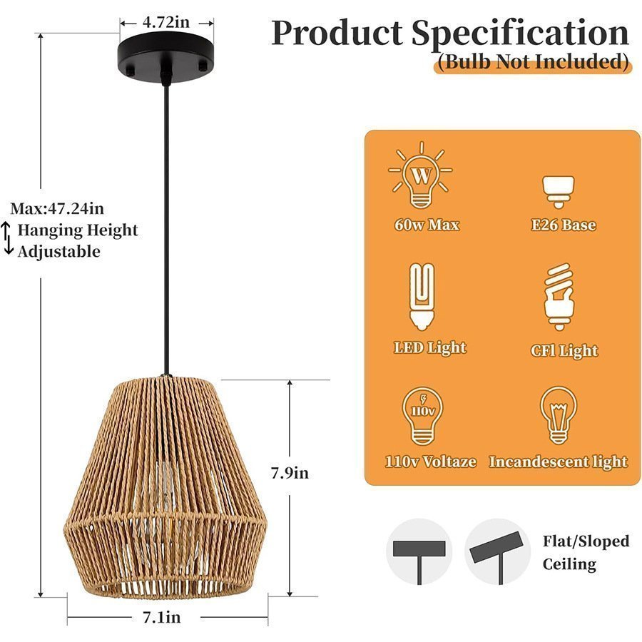 Flätad ljuskrona lampskärm bordslampa rotting lampskärm manuell pappersrep