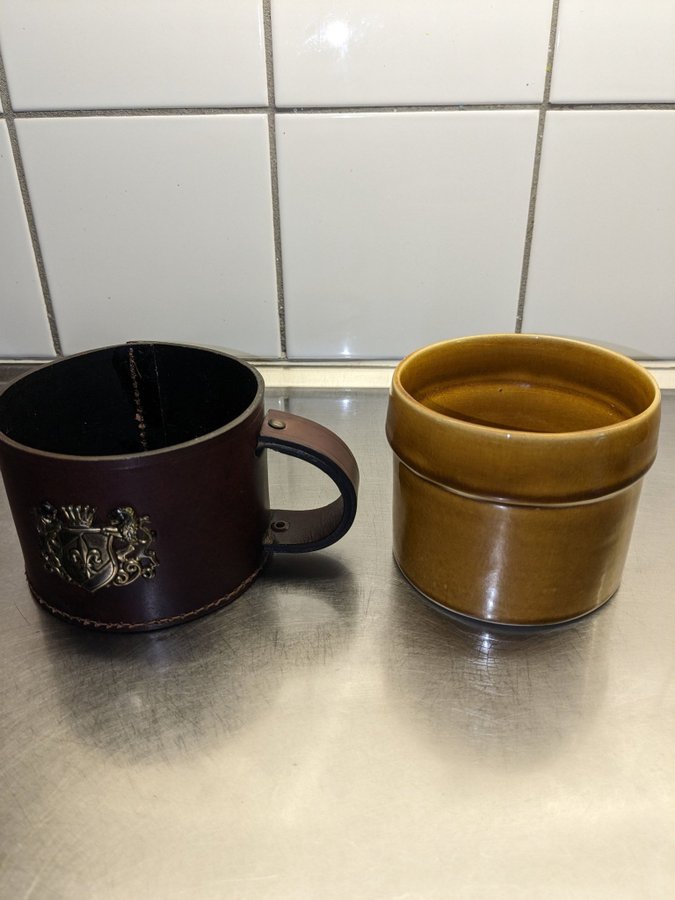 Engelsk real hide mugg porslin och läder retro