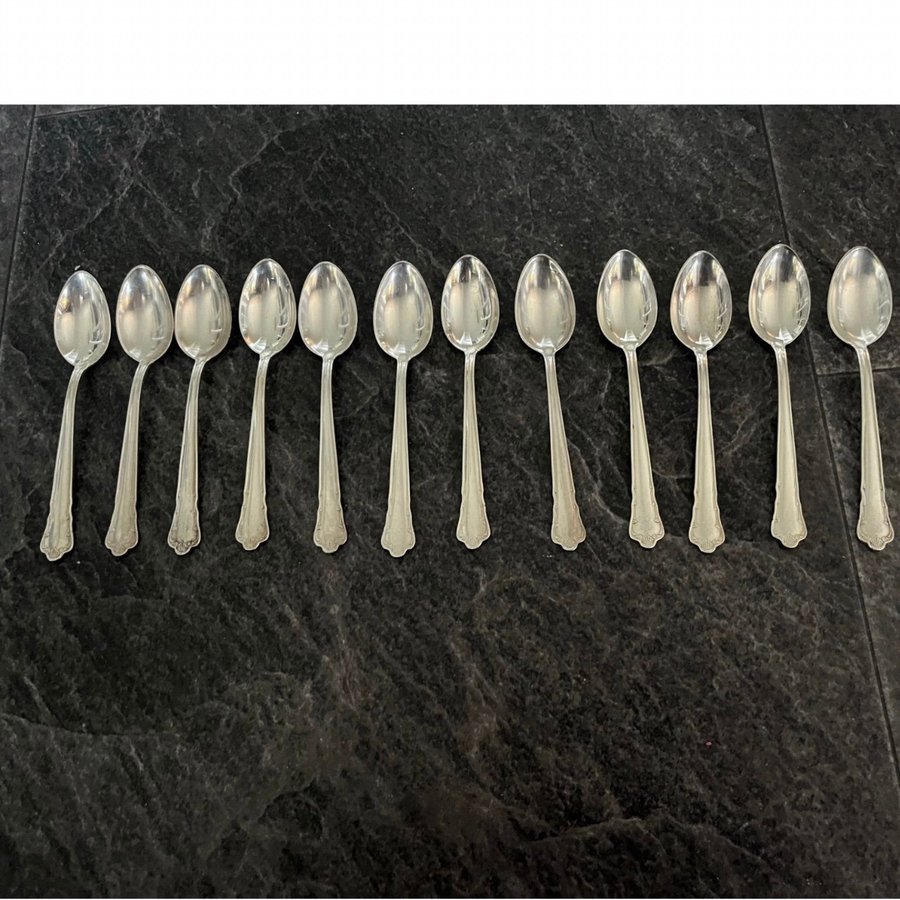 12 st Nysilver Retro Fina Kaffeskedar Teskedar 12 cm Äldre