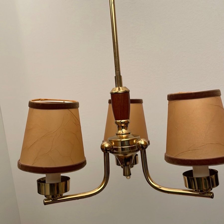 Vintage Teak Mässing Taklampa 1900-talets mitt  Lampskärm