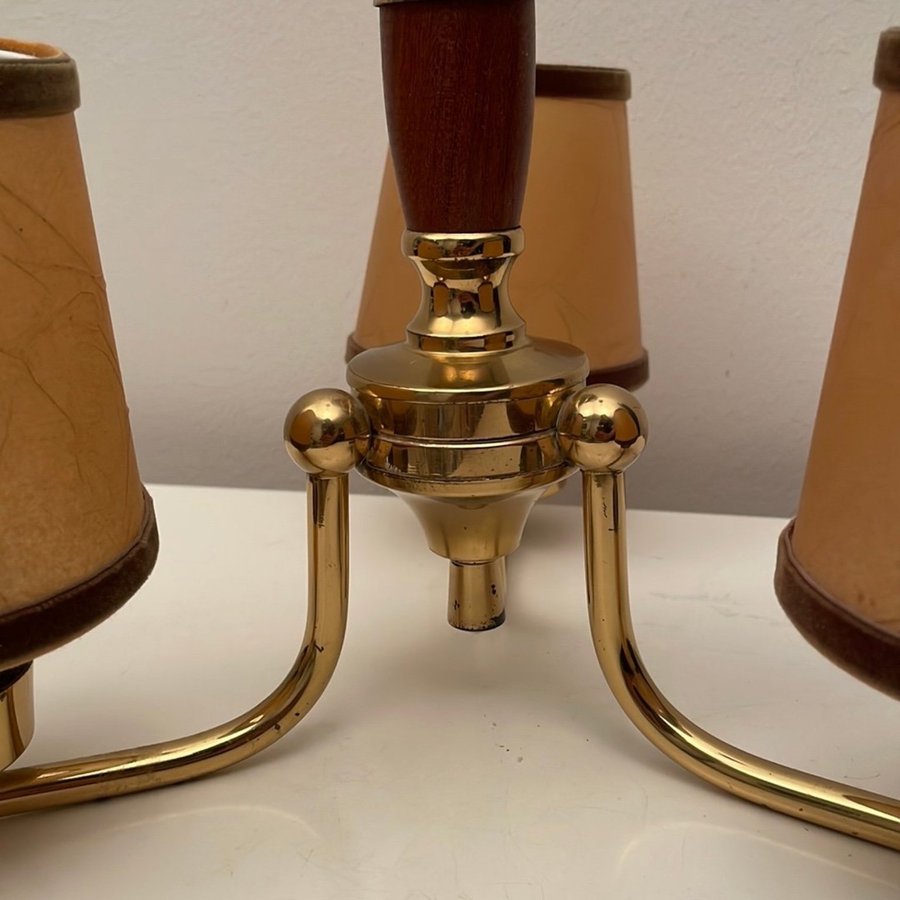 Vintage Teak Mässing Taklampa 1900-talets mitt  Lampskärm