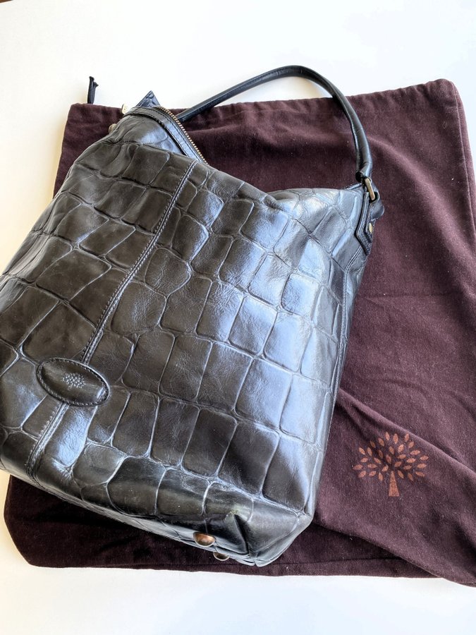 Mulberry-väska svart skinn "croco" original 30x35 cm - fri frakt