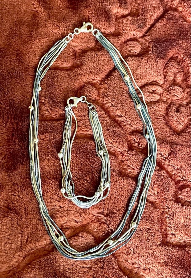 Vintage~ Äkta silver 925~ Set av Halsband  Armband