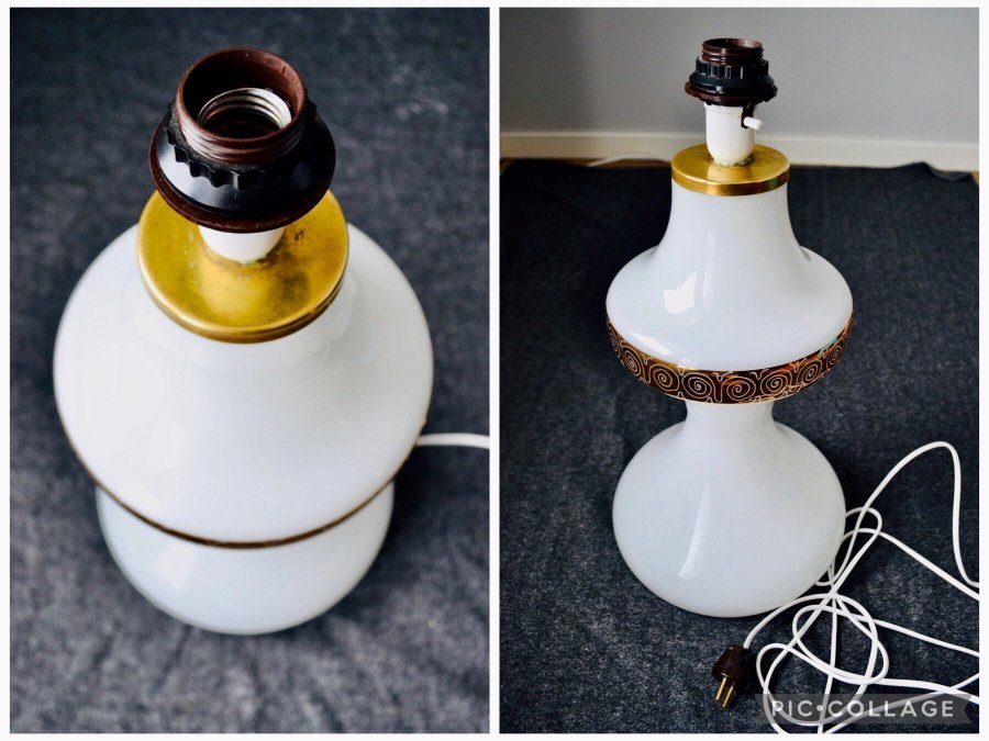 ROSDALA glasbruk - STOR BORDSLAMPA/ LAMPFOT i VITT GLAS RETRO 60-tal