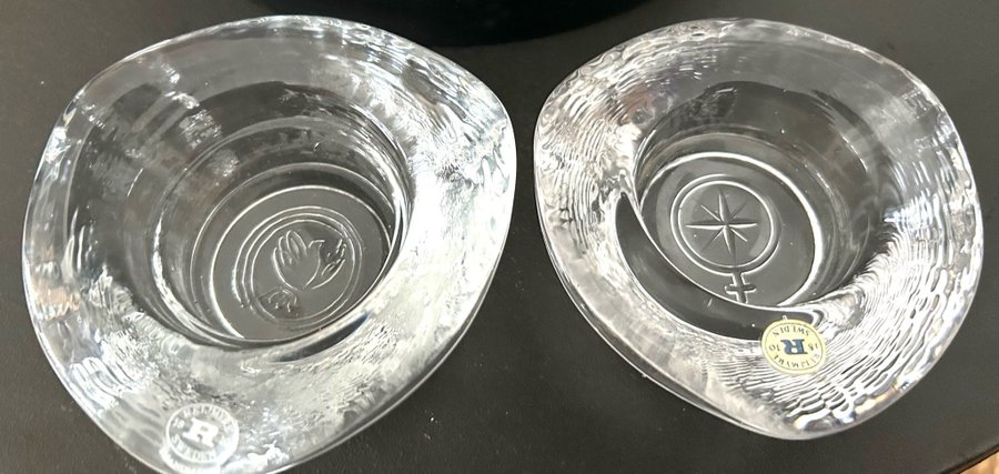 2 st retro fina glas Reijmyre Sweden luslyktor / ljushållare från 60-70 talet