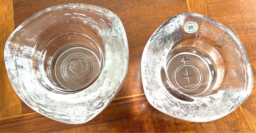 2 st retro fina glas Reijmyre Sweden luslyktor / ljushållare från 60-70 talet